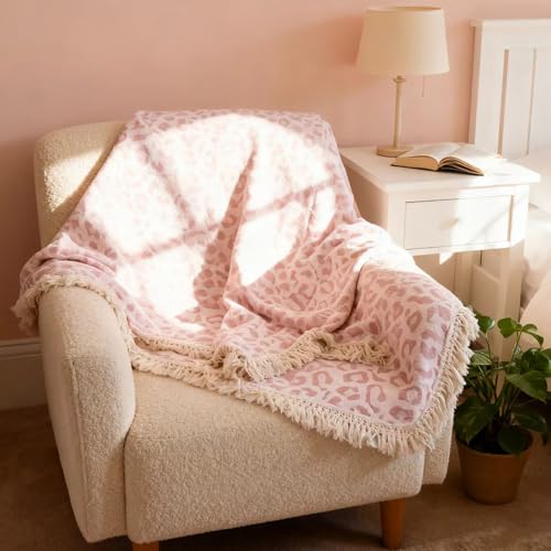 vctops Muslin Baby Blanket with Tassels 100% Cotton Leopard Print Swaddle Blankets 39"x47" Lightweight Soft Breathable Gauze Blanket for Sleeping (Pink A,39"x47") - color: Pink a, size: Baby(39"x47")