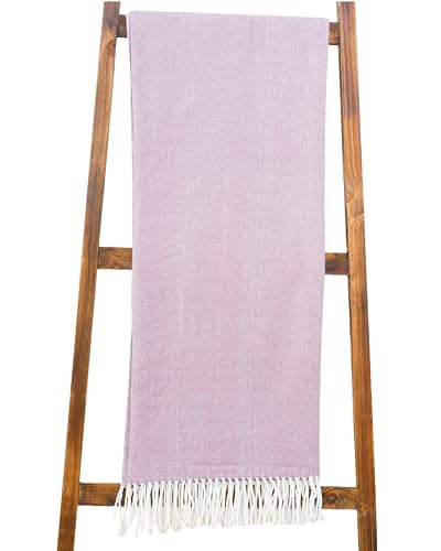 Cotton Acrylic Adirondack Herringbone Woven Throw - Throw Blanket - Smokey Plum - color: Smokey Plum