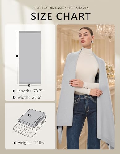 PULI Women's Pashmina Shawl Wraps for Evening Dress Large Scarf Blanket Long Wedding Bridal Winter Warm Shoulder Wrap - color: Light Heather Gray