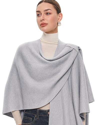 PULI Womens Large Cross Front Poncho Sweater Wrap Topper Knitted Elegant Shawls Cape for Fall Winter - color: Extra Warm Heather Grey