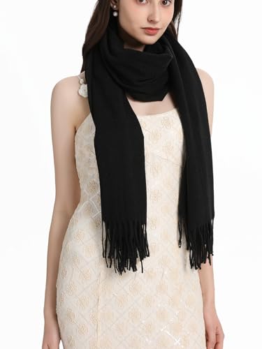 Pashmina Shawl and Wraps for Evening Dresses Resemble Cashmere Scarf for Women Wedding Winter Warm Shawls - color: Black