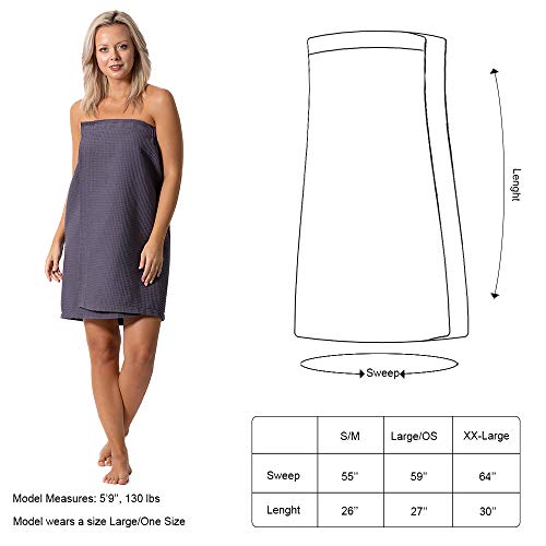 Turkish Linen Women’s Waffle Spa Body Wrap with Adjustable Closure - color: Gray, size: XX-Large