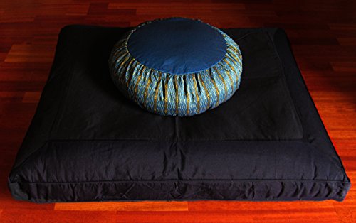 Meditation Cushion Buckwheat Zafu Pillow & Zabuton Set -Teal Black - color: Teal Black