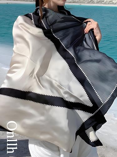 Large Shawl Scarf For Women Lightweight Wraps Silky Headscarf Long Sunscreen Scarfs - color: T14 Black White Diamond Check / 70"x 35"