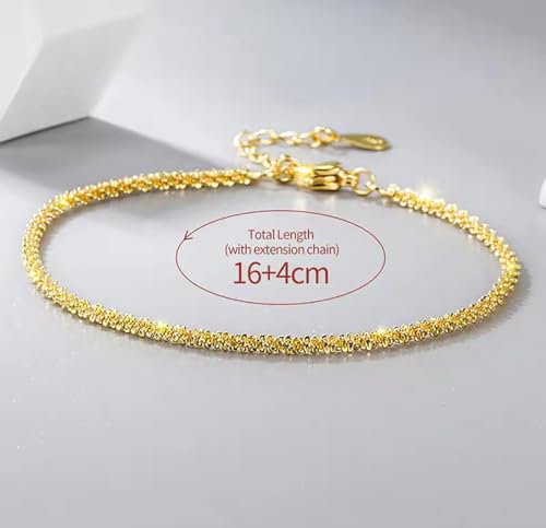 Dainty Adjustable Bracelet for Women - 14K Gold Plated Stackable Link Chain, Minimalist Simple Jewelry Gift
