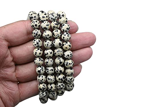 Amazing Gemstone Japa Mala 108 Prayer Beads Necklace and Wrist Mala Bracelet for Meditation - color: Dalmatian Jasper, size: Without Knots