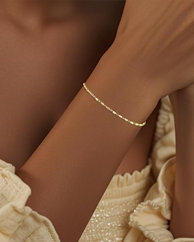 Bracelets Anklet for Women Dainty 14k Gold/Sliver Plated Layered Bracelets Cross Link Bracelets Delicate Pearl Box Bracelets Cubic Zirconia Lightweight Chain Bracelet Minimalist Jewelry Gift