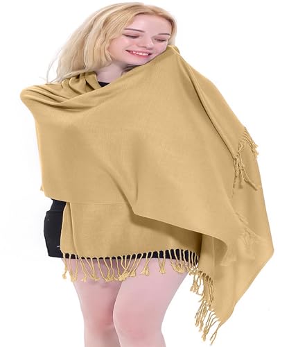 CJ Apparel Solid Color Tassels Design Nepalese Shawl Scarf Wrap Stole Throw Head Wrap Pashmina Gift Hand Made in Nepal New - color: Dark Cream