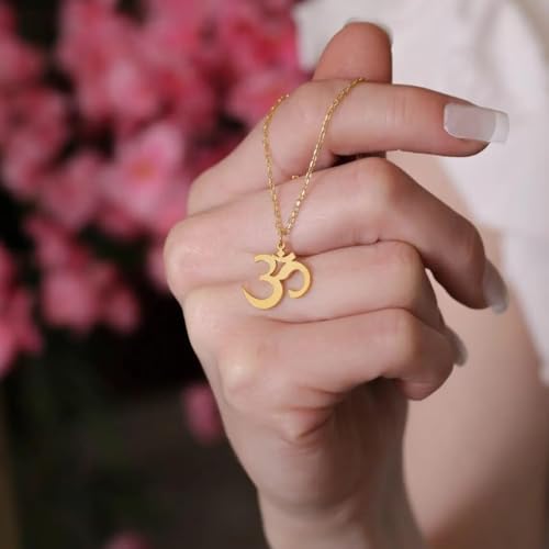 OM Symbol Necklace – Gold Color Stainless Steel Yoga Meditation Pendant for Women Men Spiritual Jewelry, 24 Inch Chain