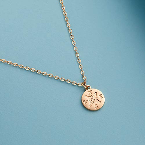 Zealmer Dainty 18K Gold Plated Compass World Map Pendant Necklace Graduation Gift for Friends - style: Compass Gold Tone