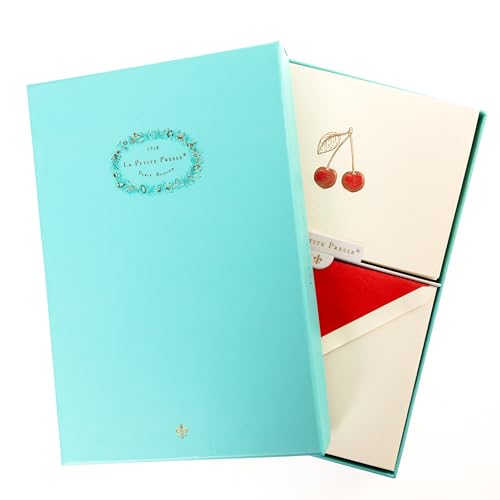 Graphique Cherries Designer Cards Luxe Collection, Gold Foil Embossed Stationery Boxed Set, 10 Blank Cards with 11 Envelopes, All Occasion Greetings, 5.25" x 3.8" - color: Cherries