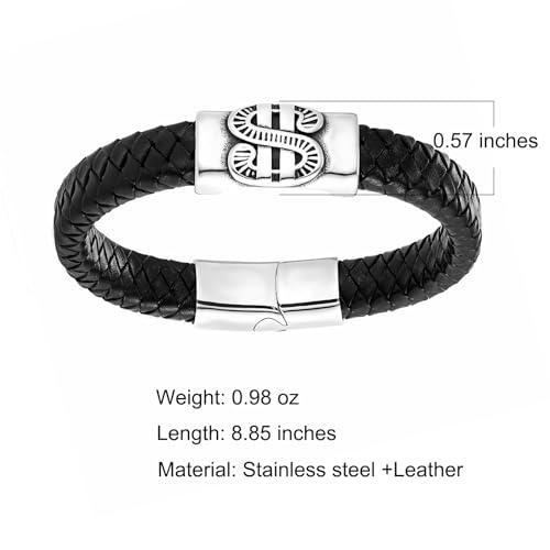 Men's Leather Bracelet, Stackable Stainless Steel Clasp Bracelets for Men Stylish Birthday, Thanksgiving, Valentine's Day Gift for My Man - style: 9" Dollar