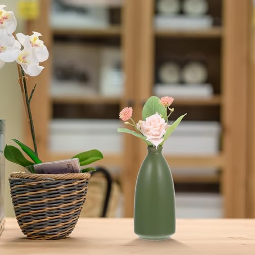 Toyvian Ceramic Zen Vase Green Dried Flower Vase Tabletop Artistic Home Décor for Desktop Arrangement and Meditation Space Decoration
