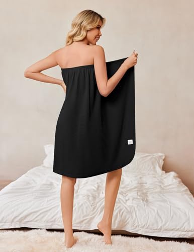 Ekouaer Waffle Robes For Women Bath Wrap Lightweight Shower Wrap 2026 Knee Length Spa Robe with Adjustable Closure S-XL - color: Black, size: Medium