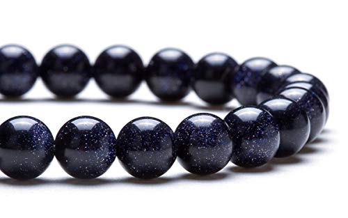 Men Women 8mm Natural Stone Lava Rock Diffuser Bracelet Elastic Yoga Agate Beads Bracelet Bangle - color: Blue Sand
