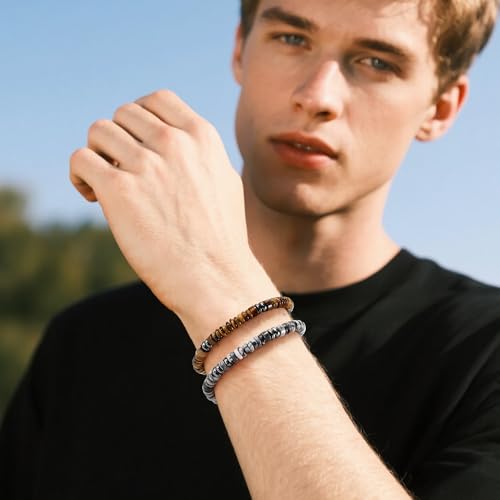 VIBILIA Healing Crystal Bracelets Beaded Bracelets for Men Women Natural Stone Adjustable Bracelets Unique Gifts for Father Son Grandfather Brother Friend - color: MapStone
