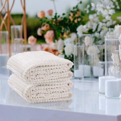 Buryeah 12 Pcs Flannel Throw Blanket Bulk 50 x 60 in Sleepover Blanket Outdoor Wedding Throw Lightweight, Oeko-tex Standard 100 Certified for Sofa Homeless Gifts (Cream White) - color: Cream White