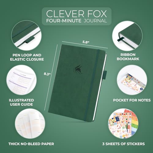 Clever Fox Four-Minute Journal – Daily Positivity Journal with Prompts – Motivational Affirmation, Mental Health & Habit Tracker (Forest Green) - color: Forest Green