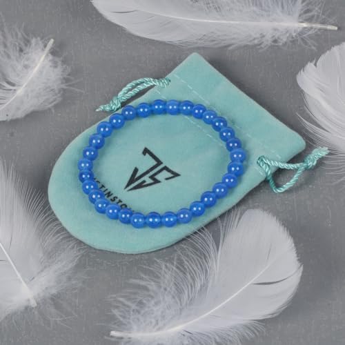 Justinstones Gem Semi Precious Gemstone 6mm Round Beads Stretch Bracelet 6.5 Inch Unisex - color: Blue Agate