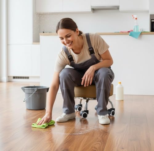 Low Height Rolling Stool - Heavy Duty Short Stool Chair with Wheels Low to Ground - Small Roller Seat for Home Office Garage Kitchen Repair Shop Mechanic Pedicure Library - Camel