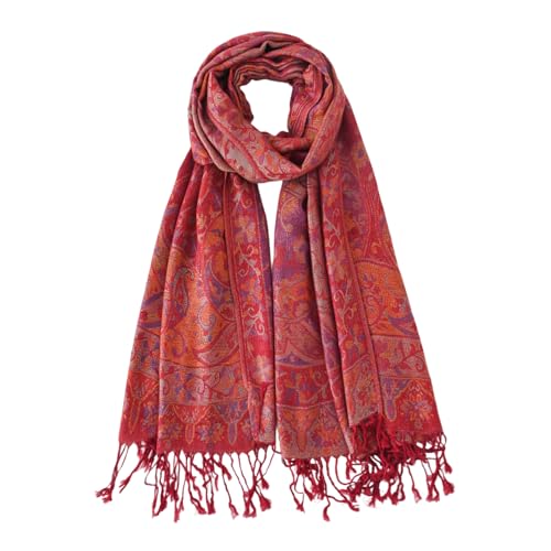 Paisley Pashmina Rave Shawl Scarf-Women's Reversible Ethnic Jacquard Pashmina Wraps for Travel - color: A#. Red