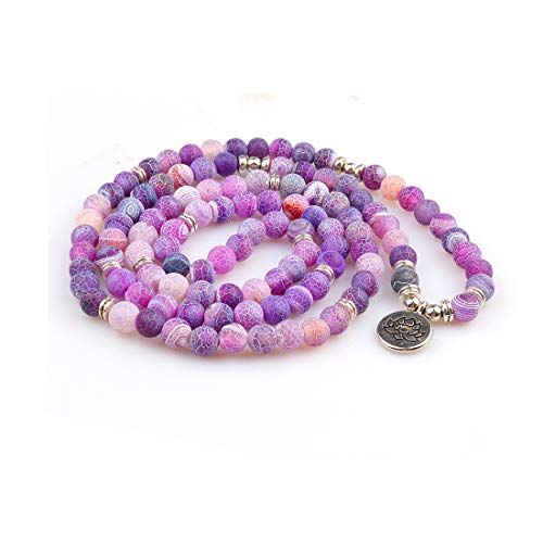 8mm 108 Mala Beads Wrap Bracelet Necklace for Yoga Charm Bracelet Natural Gemstone Jewelry for Women Men - color: Purple Weathered Stone