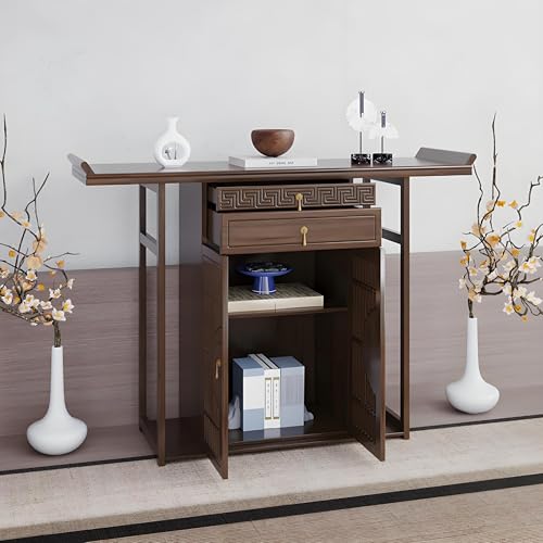 Meditation Shrine Buddhist Altar Table - Buddha Pooja Spiritual Prayer for Saints At Home Greek Altar Catholic Loved Ones Ancestral Counter for My Jesus Ofrenda Table,Walnut/47.2Inch - size: 47.2Inch