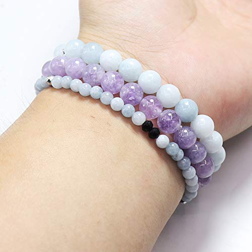 Tree of Life Yoga Healing Stone Bracelets,Multilayer Lotus Chakra Stone Reiki Bracelet Sets,Anxiety Crystal Natural Stone,for Women Stress Relief - style: Aquamarine + Amethyst