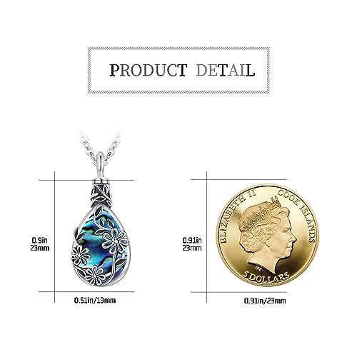 JUSTKIDSTOY Moonstone Urn Necklace for Ashes Sterling Silver Daisy/Rose/Tree Teardrop Pendant Necklace Cremation Jewelry Keepsake Memorial Gifts for Mother Grandma w/Funnel Filler - style: Daisy(Abalone Shell)