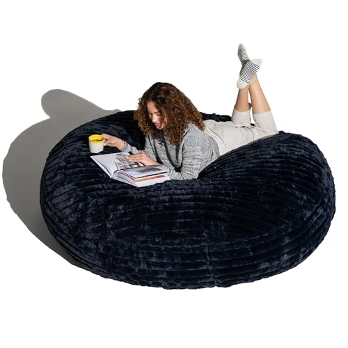 Jaxx 6 Foot Cocoon - 2-in-1 Convertible Bean Bag Bed & Large Bean Bag Chair for Adults, Premium Luxe Faux Fur - Mondo Midnight Blue
