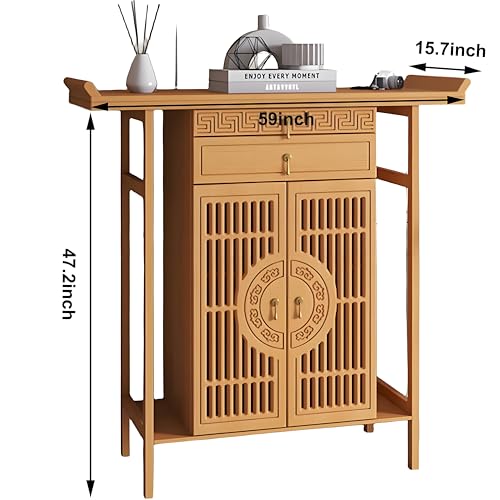 Meditation Shrine Buddhist Altar Table - Buddha Pooja Spiritual Prayer for Saints at Home Greek Altar Catholic Loved Ones Ancestral Counter for My Jesus Ofrenda Table,Wood/59Inch - size: 59Inch