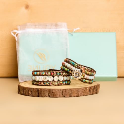 YGLINE Boho Handmade Natural Stone Bead 3 Row Wide Wrap Wrist Statment Bracelet Jewelry Collection - color: customer made-jasper