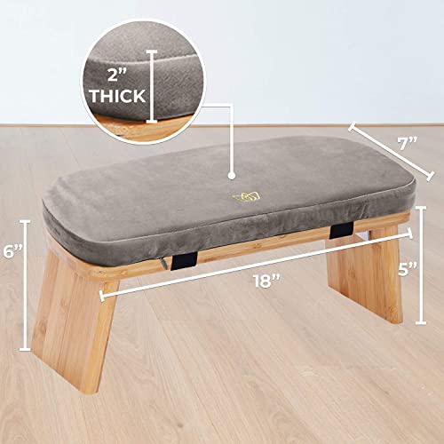 Florensi Zabuton Meditation Mat & Meditation Bench Bundle - Premium Velvet Floor Pillow with Bamboo Foldable Meditation Stool, Floor Cushion and Prayer Kneeler, Best Support for Sitting & Kneeling