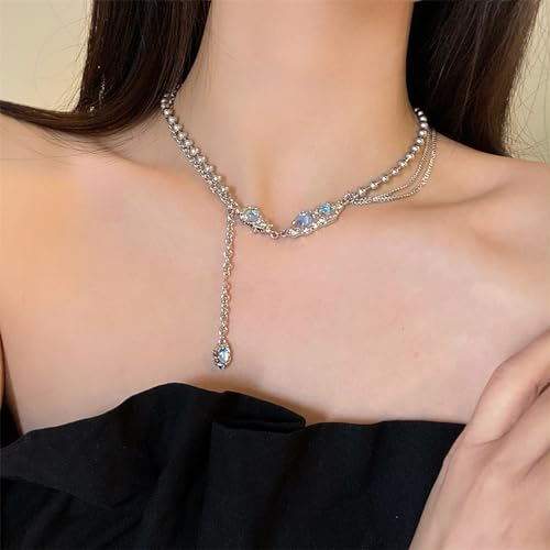 Y2k Irregular Necklace Star Pendant Moonlight Stone Fashion Collar Chain Design Spicy Silver Jewelry for Women - color: Style8