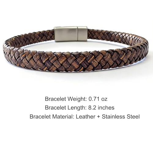 Men's Leather Bracelet, Stackable Stainless Steel Clasp Bracelets for Men Stylish Birthday, Thanksgiving, Valentine's Day Gift for My Man - style: 8.2" Long 5MM Wide Brown