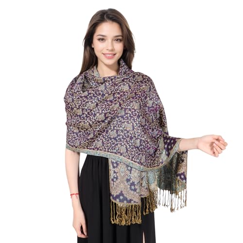 MUQU Women Pashmina Shawls and Wraps Scarf Soft Silky Reversible Paisley Scarves Shawl for Women - color: Green-a4