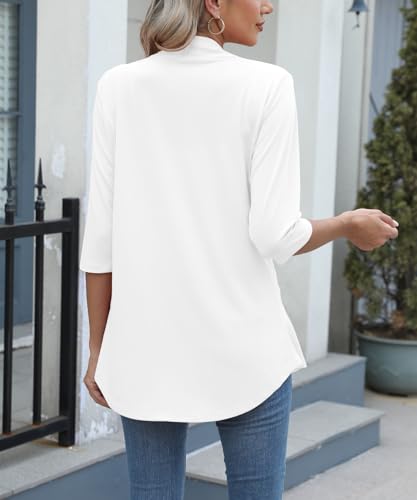 KUOTAI Womens Lightweight Open Front Cardigan Soft Draped 3/4 Sleeve Shawl Collar Office Business Casual Top - color: White, size: Small