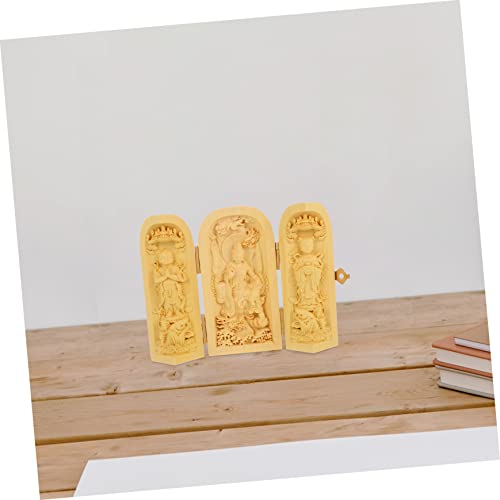 ABOOFAN Wood Buddha Statue Yellow Birch Carving 3-Compartment Box Small Buddha Figurine for Zen Decor Home and Office Decoration