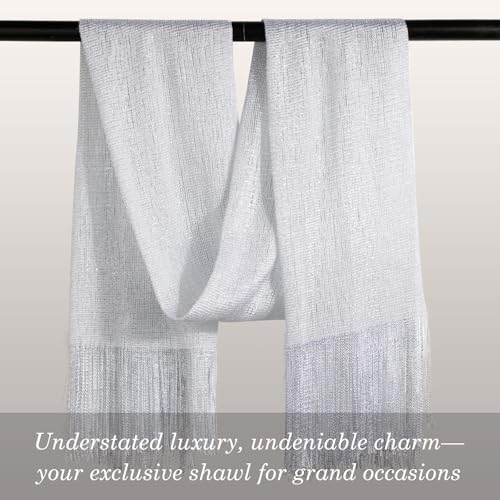 Sumolux Shawls Wraps for Evening Dresses Metallic Glitter Shawls Scarf for Women Sparkling Wedding with Free Buckle - color: Silvery