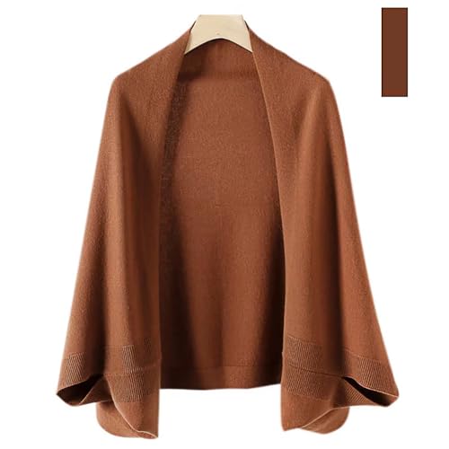 Huralona Women's Open Front Wool Shawl Wrap Scarf with Sleeves Outer Warm Knitted Poncho Cape Fall Winter - color: Caramel
