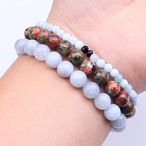 Tree of Life Yoga Healing Stone Bracelets,Multilayer Lotus Chakra Stone Reiki Bracelet Sets,Anxiety Crystal Natural Stone,for Women Stress Relief - style: Aquamarine + Flower Green