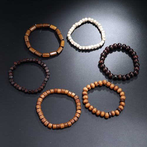 MILAKOO Mens Beaded Bracelets Tribal Wooden Elastic Adjustable Prayer Beads Wrap Cuff for Women - color: E: 6pcs