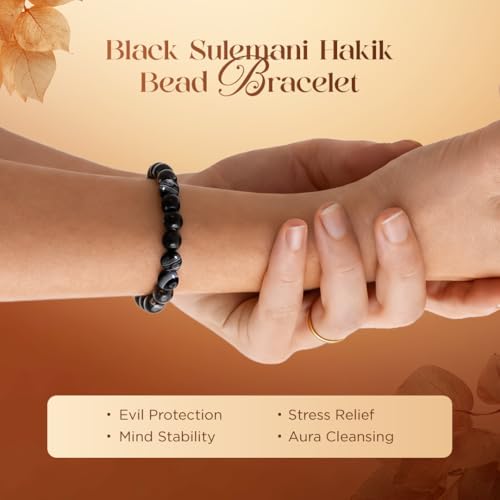 Sulemani Hakik Bead Bracelet For Men & Women Certified Round beaded Gemstone Adjustable Healing Bracelets for Negative Energy & Black Magic Protection
