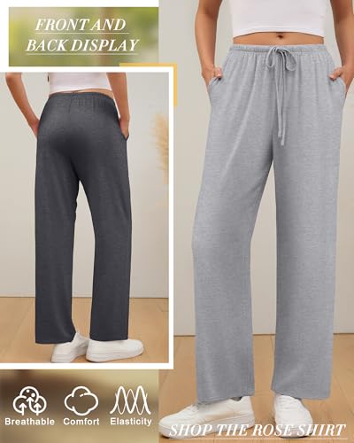 3 Pack Women's Lounge Pants Cozy Wide Leg Yoga Pants Casual Drawstring Loose Baggy Sweatpants with Pockets - color: Dark Gray, Light Heather Gray, Khaki, size: XX-Large