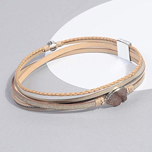 Artilady Leather Wrap Bracelets for Women - Pearl Bracelets Handmade Clasp Bangle Bracelet with Beads Jewelry Gift for Women and Mother - style: Brown with druzy