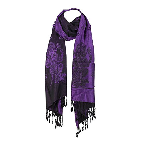 OMA Lord Ganesh And Om Meditation Prayer Shawl Scarf Reversible Double Weave - color: Purple