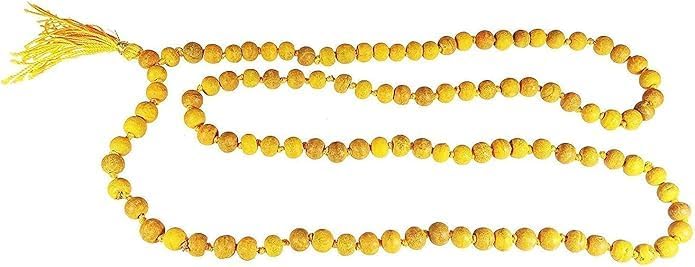 Rudraksh Mala, Natural Himalayan Genuine Original Rudraksha Rosary - style: Haldi Chandan Jaap mala 7MM