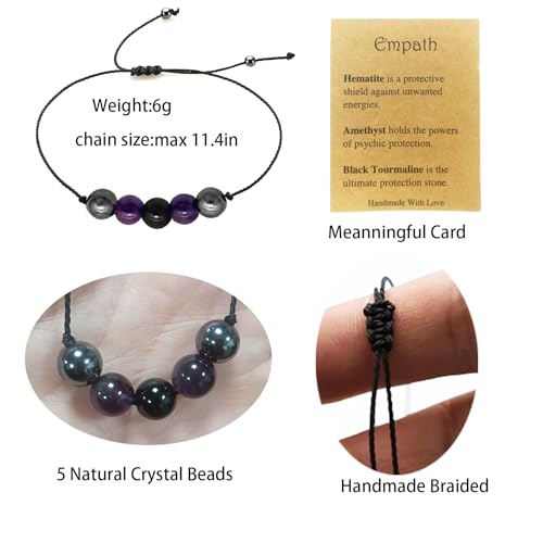 yfstyle Crystal Healing Stones Bracelets for Women & Men - Amethyst Anxiety Protection Bracelets - Natural Gemstones Jewelry Gifts - color: Empathy