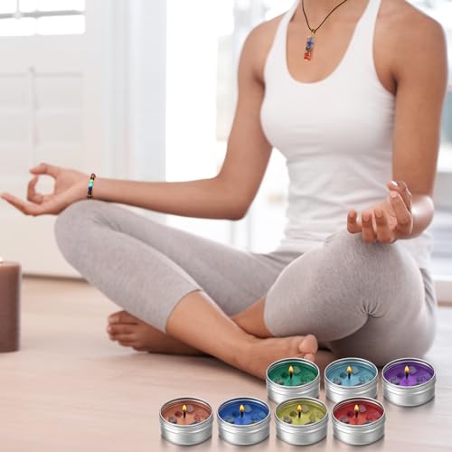 9 Pcs Chakra Candles Set with Healing Crystal Bracelet Necklace Spiritual Gifts for Women Meditation Scented Soy Aromatherapy Healing Candles Reiki Gifts for Positive Energy Yoga Relaxation