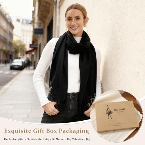 Pashmina Scarf and Shawl - Soft Women Pashminas Wrap for Wedding Evening Party dresses - color: B#. Black